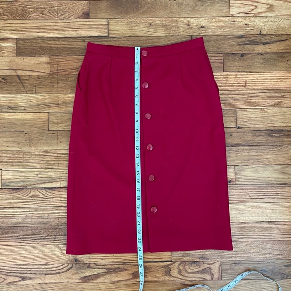 Vintage French Red Button Back Wool Pencil Skirt - Picture 7 of 10